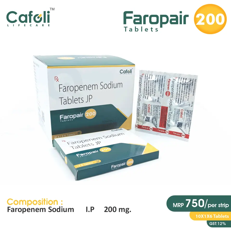 Faropenem 200mg Tablet at Best Price in PCD Pharma Franchise for Antibiotic and Bacterial Infection Treatment.